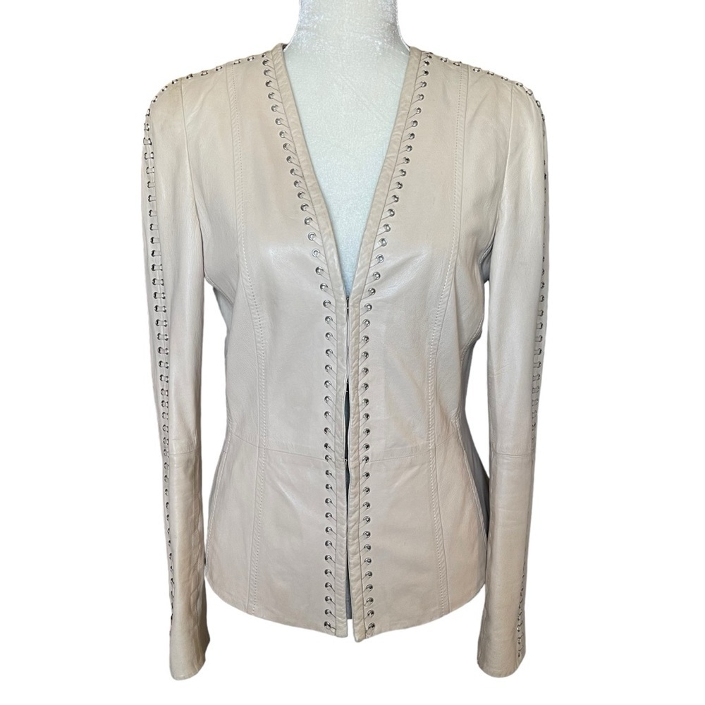 Basler Women’s Lamb Leather Jacket Size 36 Laced Leather Details Eye Hook